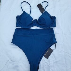 Pink Colada Womens XL Emerald Blue High Waisted Cheeky Bottoms Bikini